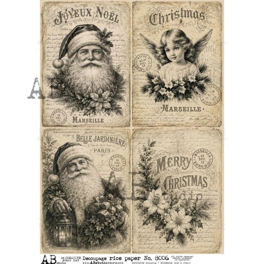 Vintage Christmas Greetings (#8006) Rice Paper- AB Studios