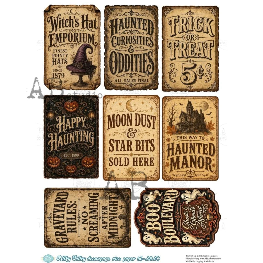 Vintage Halloween Signs (#ID1314) Rice Paper - Milky Valley