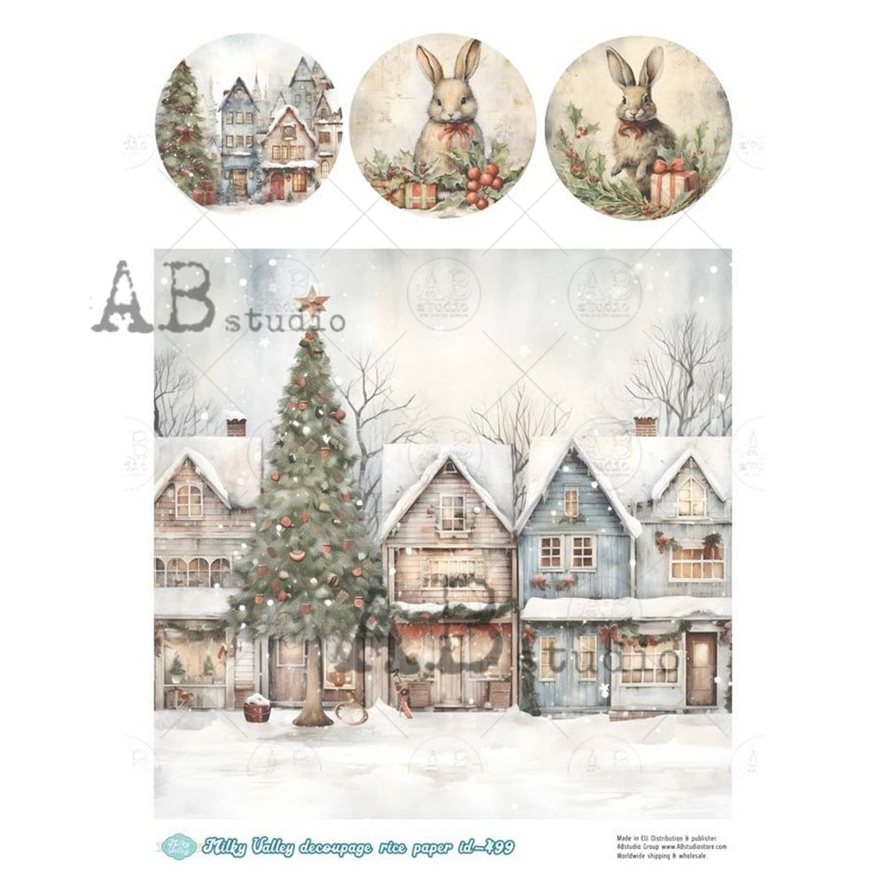 Snowy Village Houses (#ID499) Rice Paper - Milky Valley