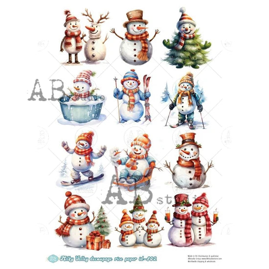 When Snowmen Frolic Multi (#ID802) Rice Paper - Milky Valley