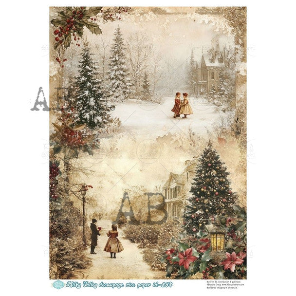 Victorian Christmas Scenes - Winter Elegance Collection (#ID884) Rice Paper - Milky Valley