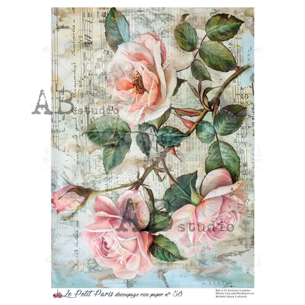 Large Pink Rose Rice Paper (58) - Le Petit Paris/AB Studios