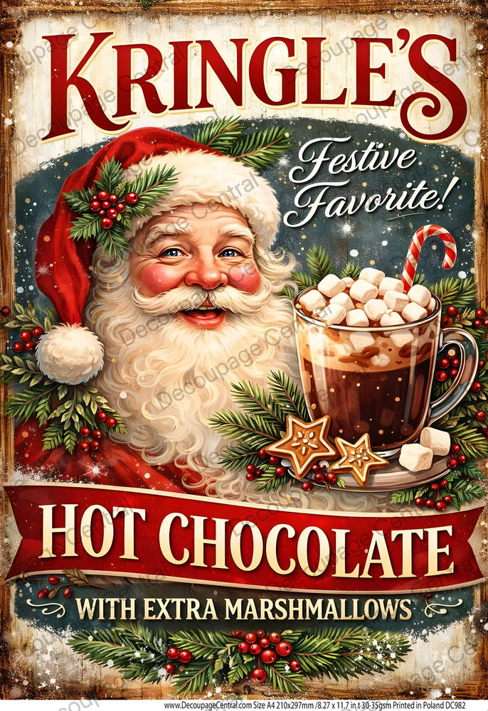 Kringle's Festive Favorite Hot Chocolate Rice Paper (DC982) - Decoupage Central