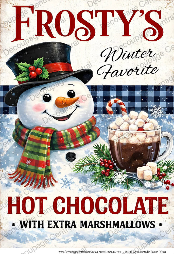 Frosty's Winter Favorite Hot Chocolate Rice Paper (DC984) - Decoupage Central