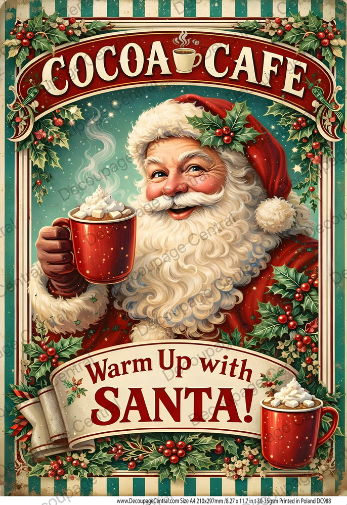 Cocoa Cafe: Warm Up with Santa Rice Paper (DC988) - Decoupage Central