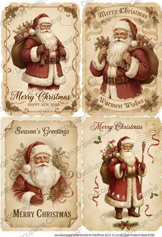 Vintage Santa Christmas Postcards Rice Paper (DC993) - Decoupage Central