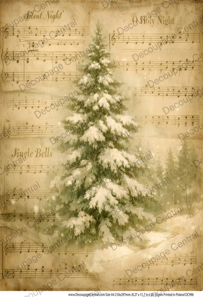 Silent Night Christmas Tree Rice Paper (DC996) - Decoupage Central
