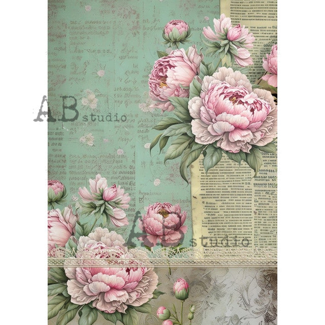 Green Letters & Shabby Chic Rice Paper (#1785) - AB Studio