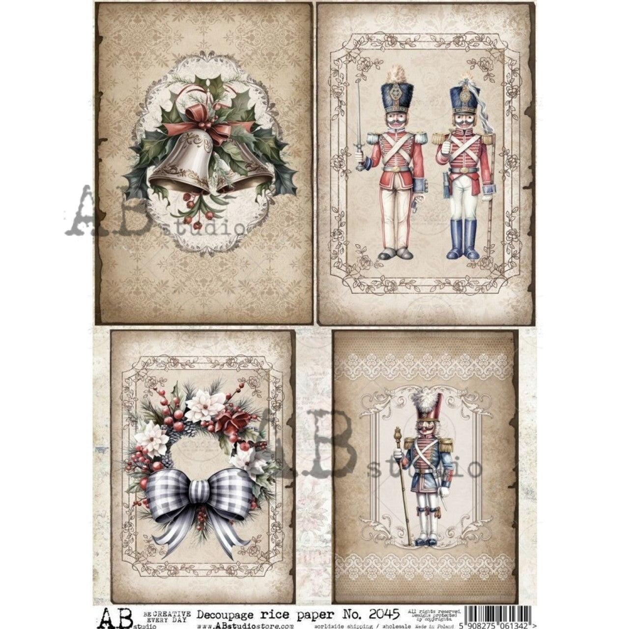 Nutcracker & Holiday Bells (#2045) Rice Paper- AB Studios