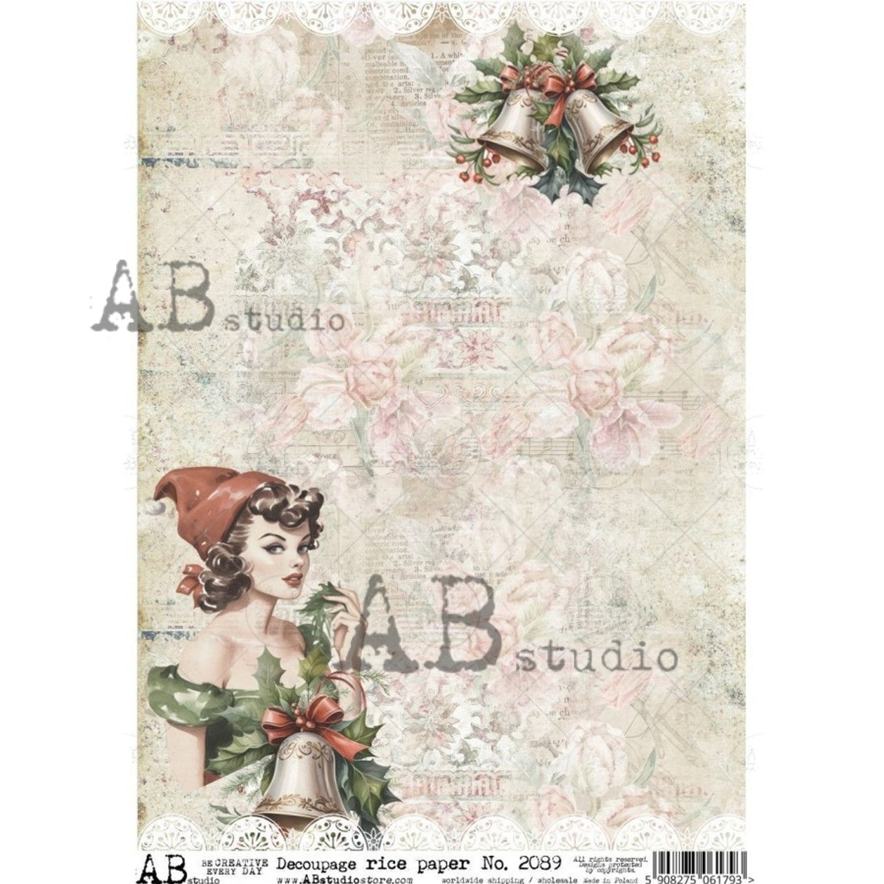 Under the Mistletoe (#2089) Rice Paper- AB Studios Decoupage Queen