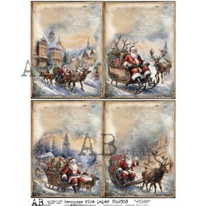 Santa In His Sleigh 4 Pack (#2383) Rice Paper- AB Studios Decoupage Queen