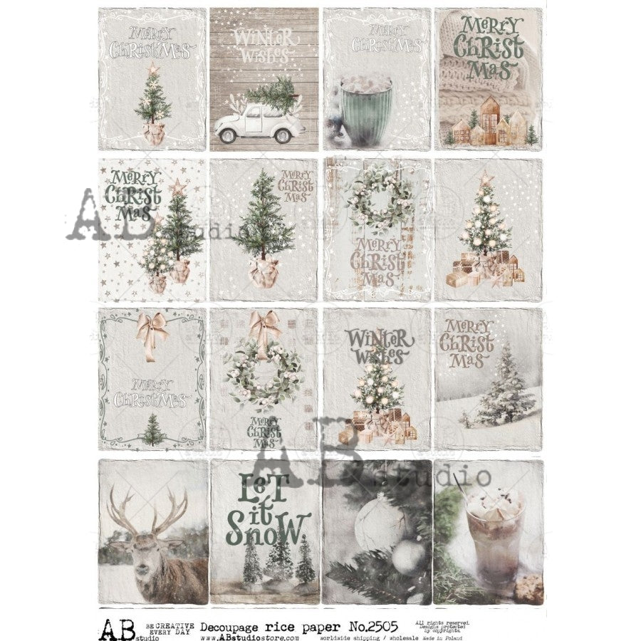 Farmhouse Christmas 16 Minis (#2505) Rice Paper- AB Studios Decoupage Queen