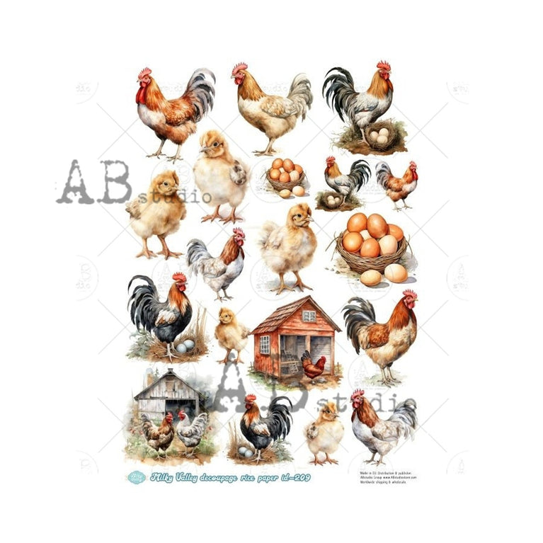 Farmhouse Hens & Roosters (#ID209) Rice Paper - Milky Valley