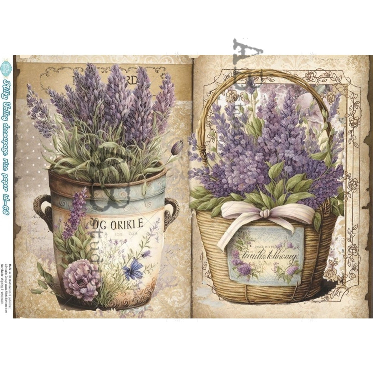 Milky Valley, Vintage Pots of Lavender (#ID68) Rice Paper - AB Studios