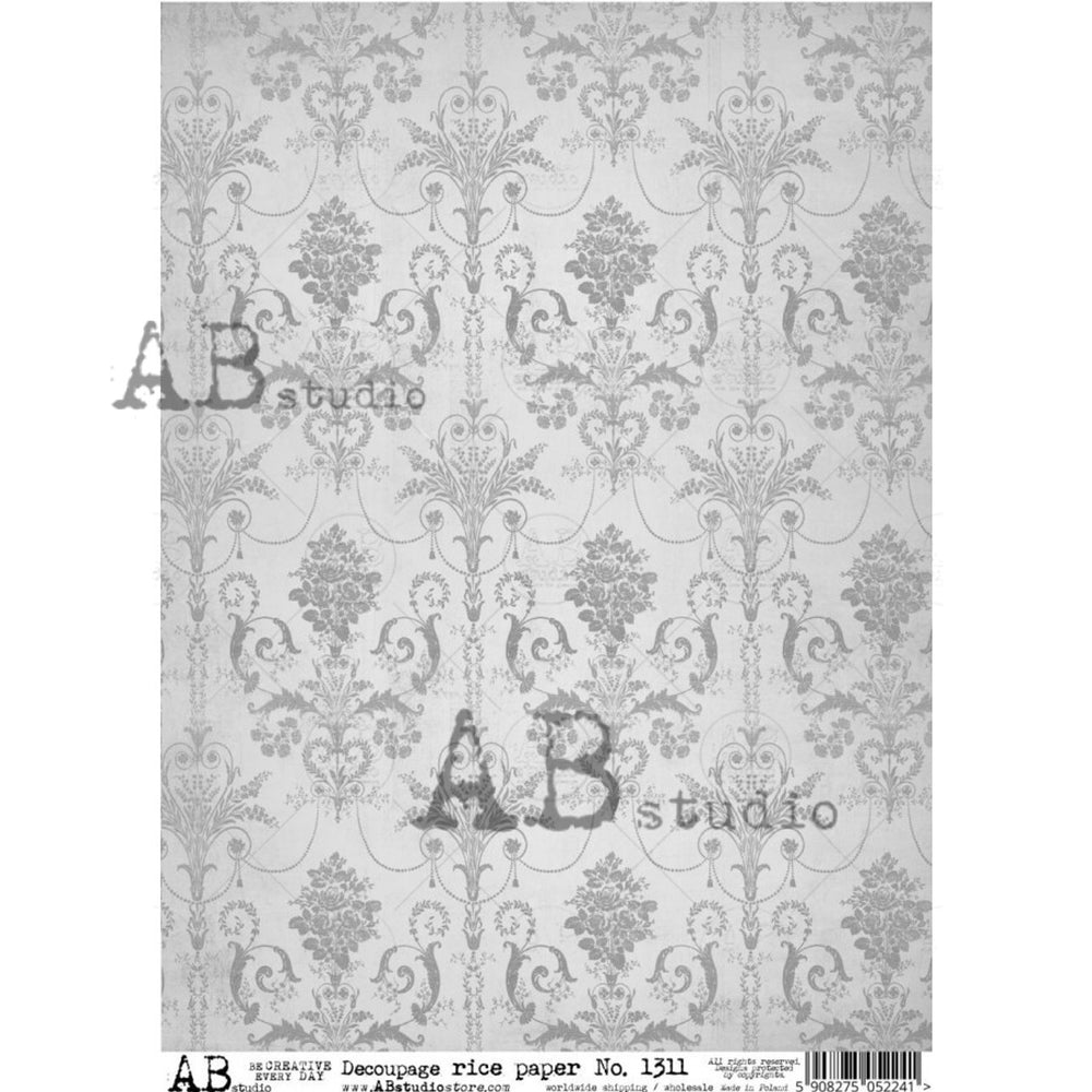 Vintage Gray & White Pattern Rice Paper (1311) - AB Studio