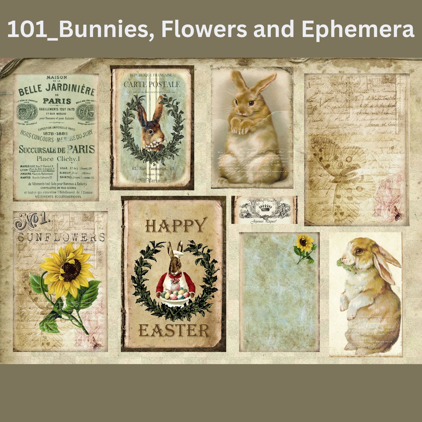 Bunnies, Flowers, and Ephemera Decoupage Tissue - Deborah Bucher