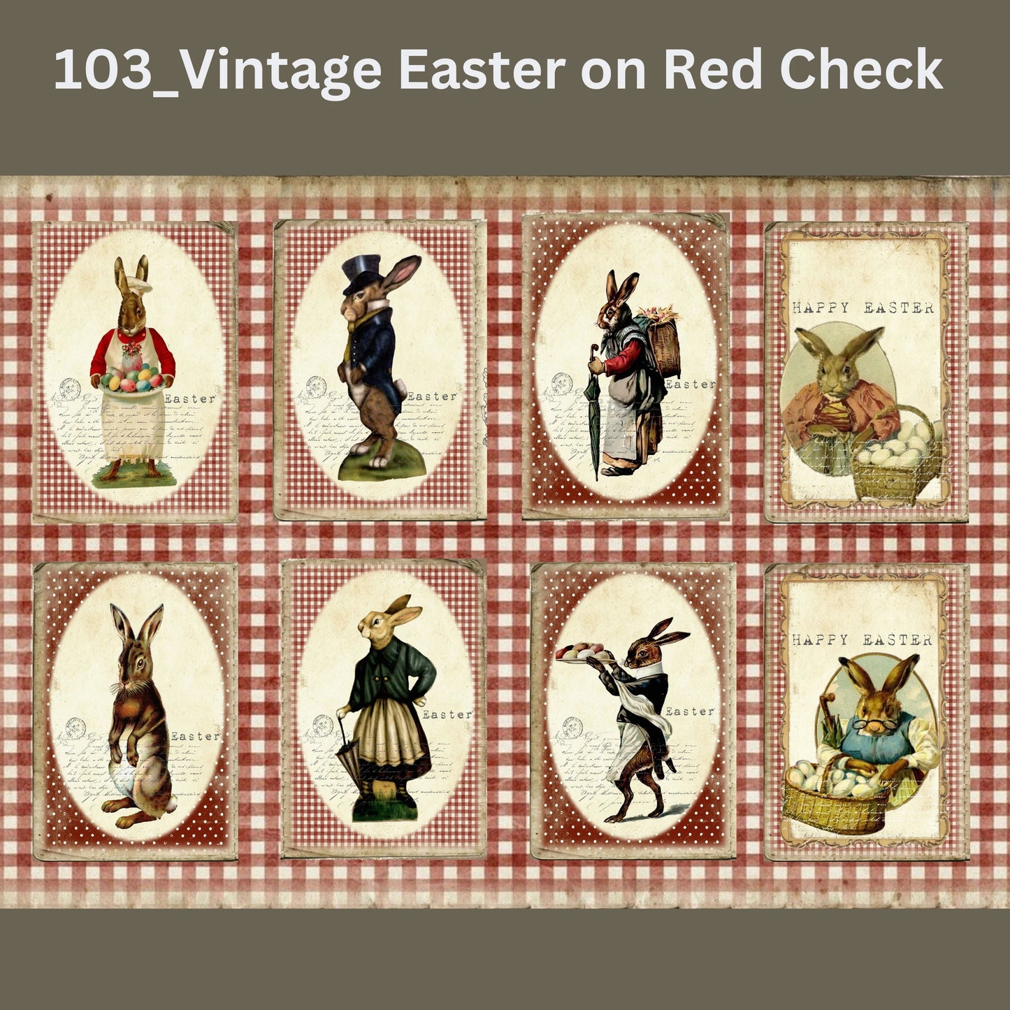 Vintage Easter on Red Check Decoupage Tissue - Deborah Bucher Designs