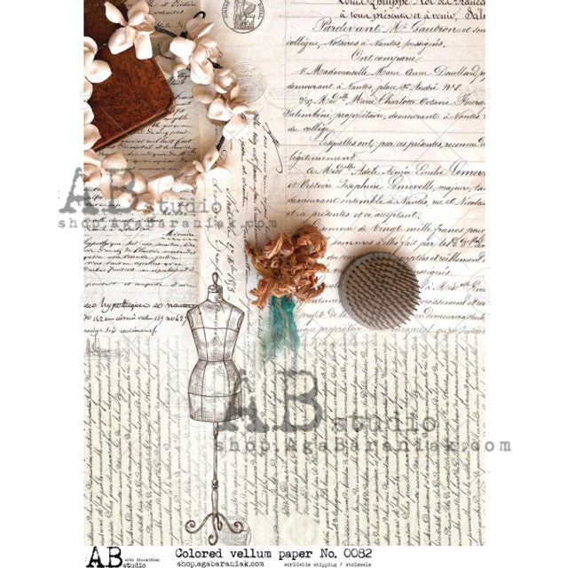 Dressform Script Vellum Paper (0082) - Decoupage Queen