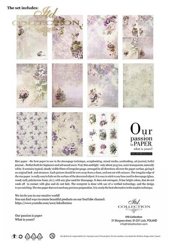 Flower Post, Violet Paper Pack (11 Papers) - ITD Collection