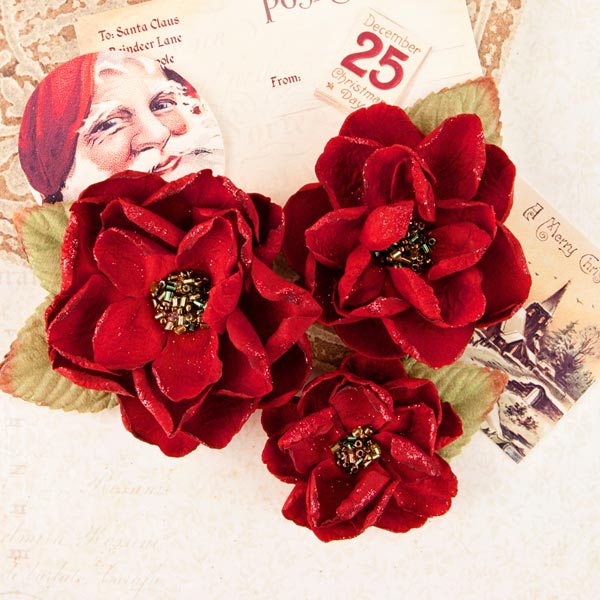 Flowers A Victorian Christmas - Peace & Holly - 3 pcs- Prima Marketing