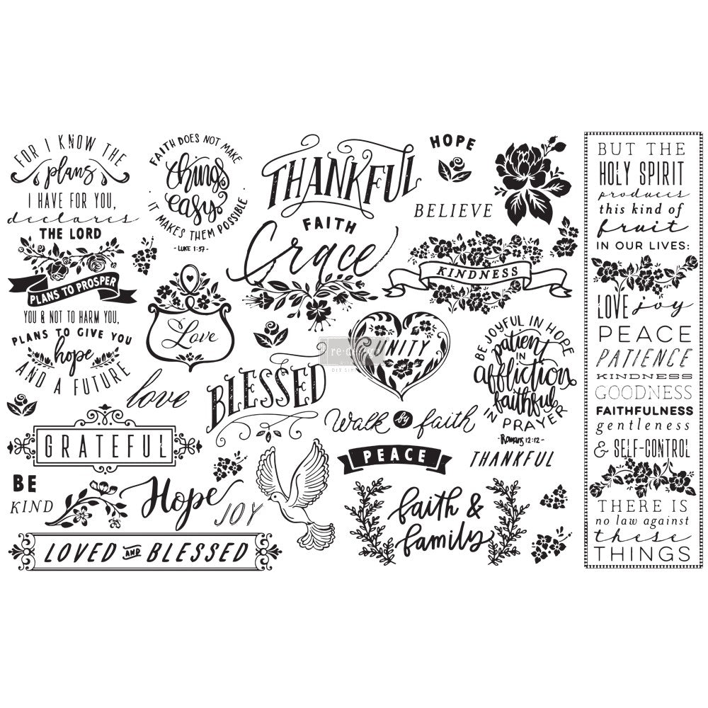 White Thankful & Blessed Decoupage Tissue Paper - ReDesign with Prima