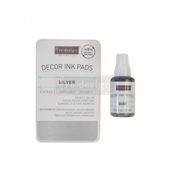 Magnetic Decor Ink Pad + 10 ML Bottle - Silver - ReDesign with Prima