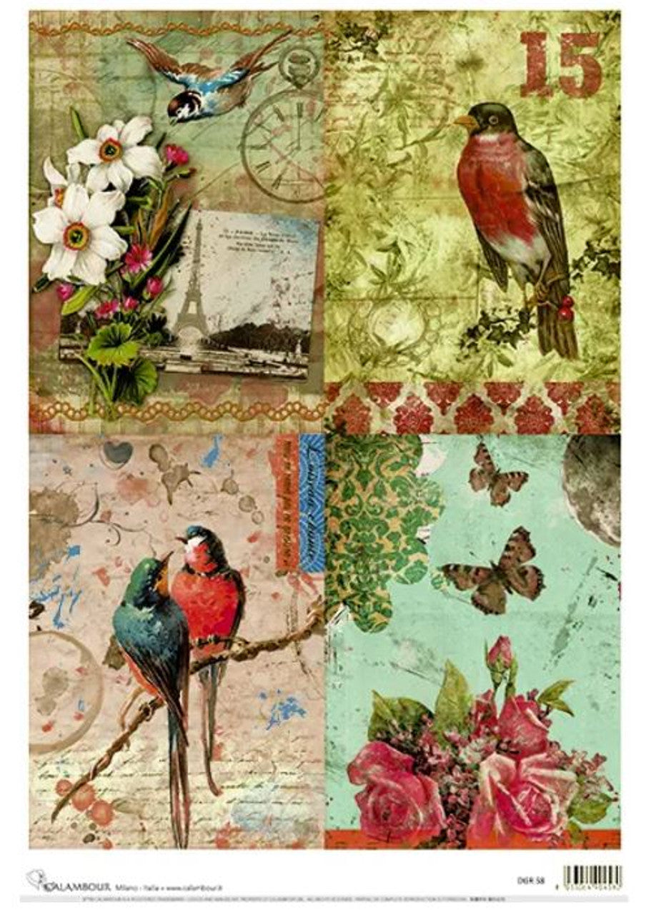 Vintage Birds Rice Paper (DGR 58) - Calambour