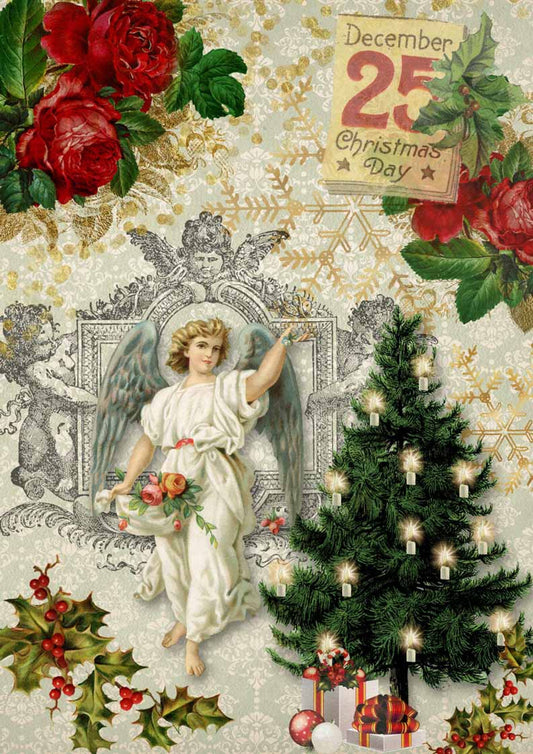 Christmas Angel with Tree Rice Paper - Decoupage Queen