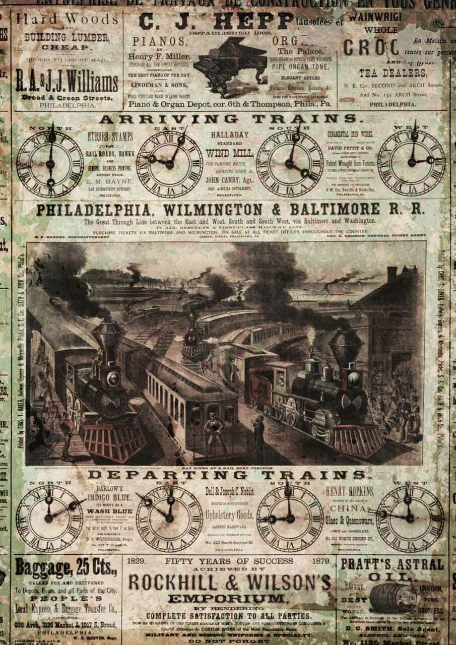 Arriving Trains Rice Paper - Retired- Decoupage Queen
