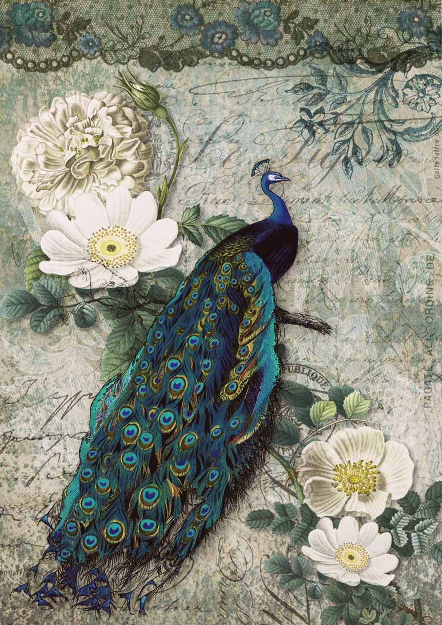 Peacock Majesty 0117 (Peacock) Rice Paper- Decoupage Queen
