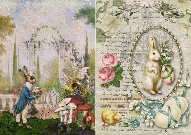 Two Bunnies Rice Paper - Decoupage Queen (Retired)