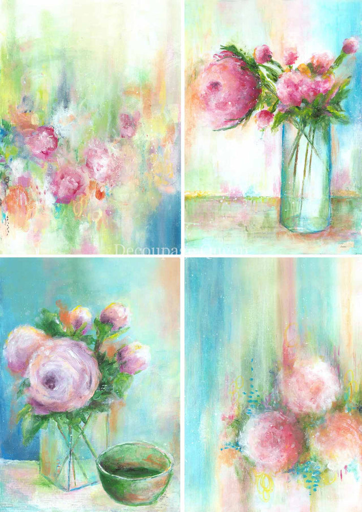 Ellen J. Goods - 4 Cottage Roses Rice Paper - Decoupage Queen