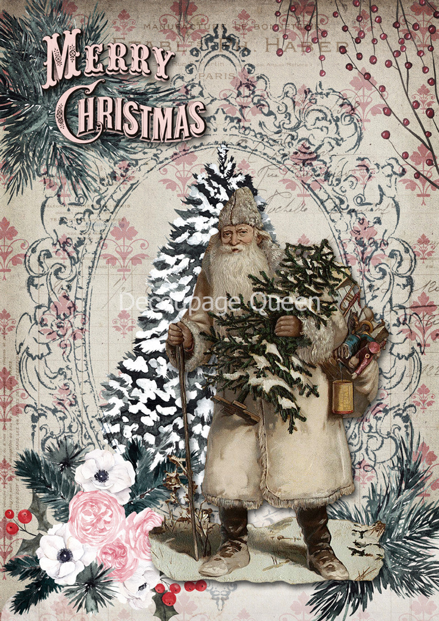 Pink Christmas Rice Paper (Retired) - Decoupage Queen