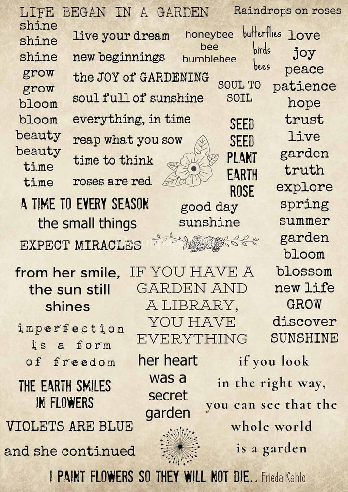Ellen J. Goods - Garden Words Rice Paper - Decoupage Queen