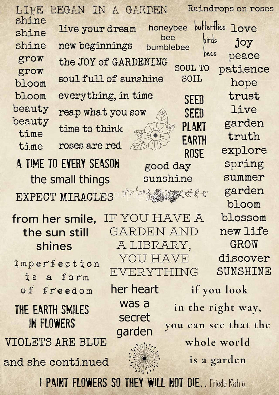 Ellen J. Goods - Garden Words Rice Paper (Retired) - Decoupage Queen