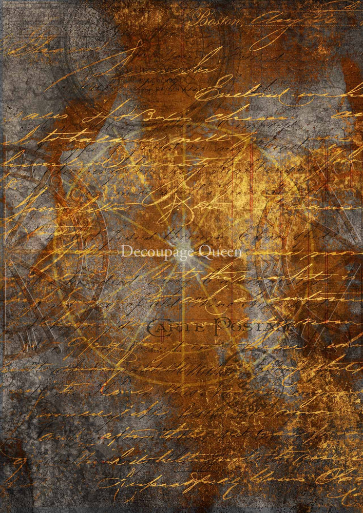 Mapped In Gold Rice Paper - Decoupage Queen