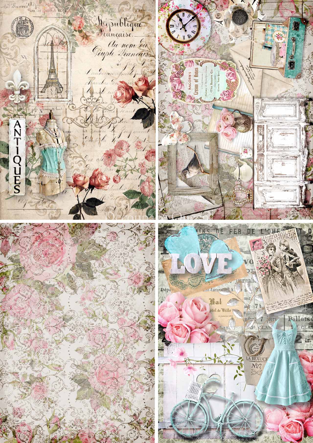 Shabby 4 Pack Rice Paper (Retired)- Decoupage Queen