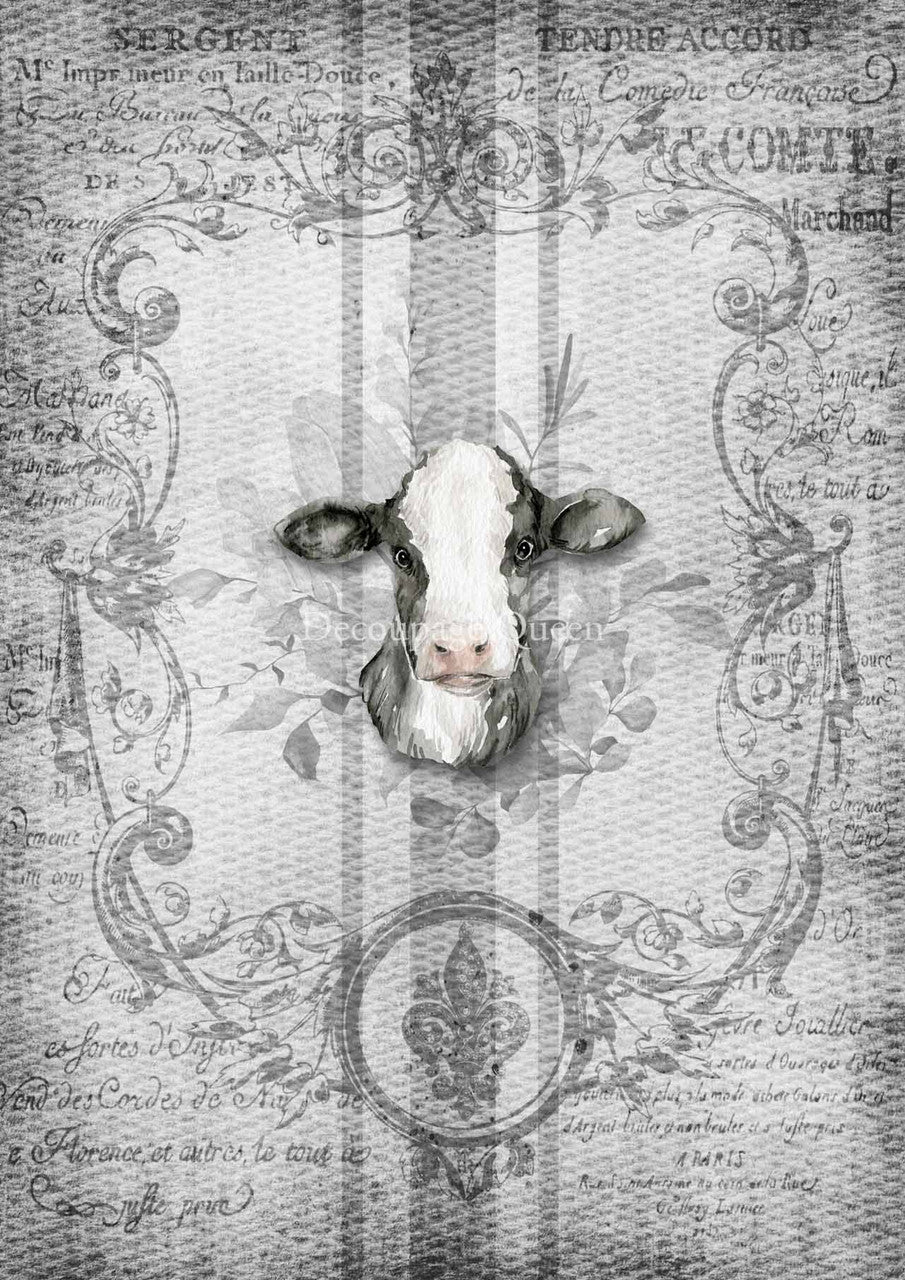 Spring Grain Sack Cow Rice Paper (Retired) - Decoupage Queen