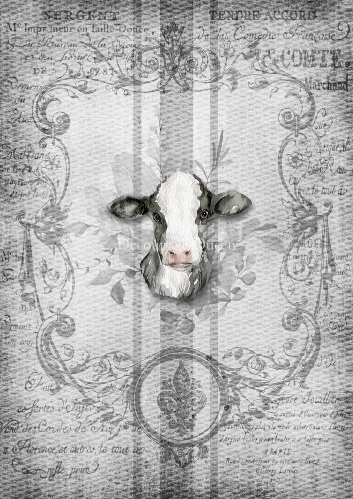 Spring Grain Sack Cow Rice Paper - Decoupage Queen