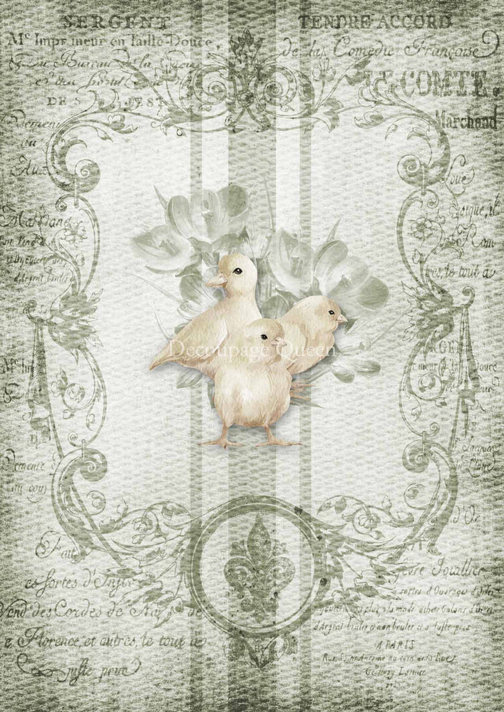 Spring Grain Sack Chicks Rice Paper - Decoupage Queen