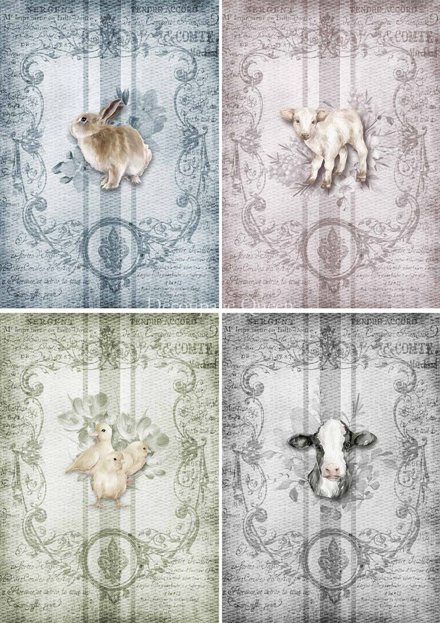 Spring Animals 4 Pack Rice Paper- Decoupage Queen