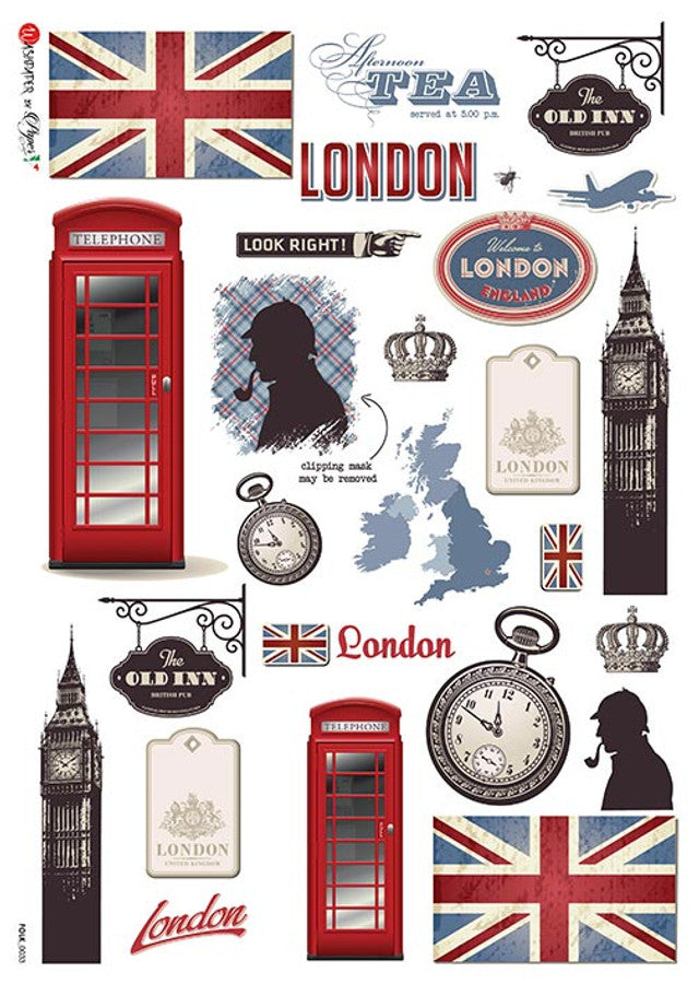 Folk 0033, British Symbols Rice Paper - Decoupage Queen