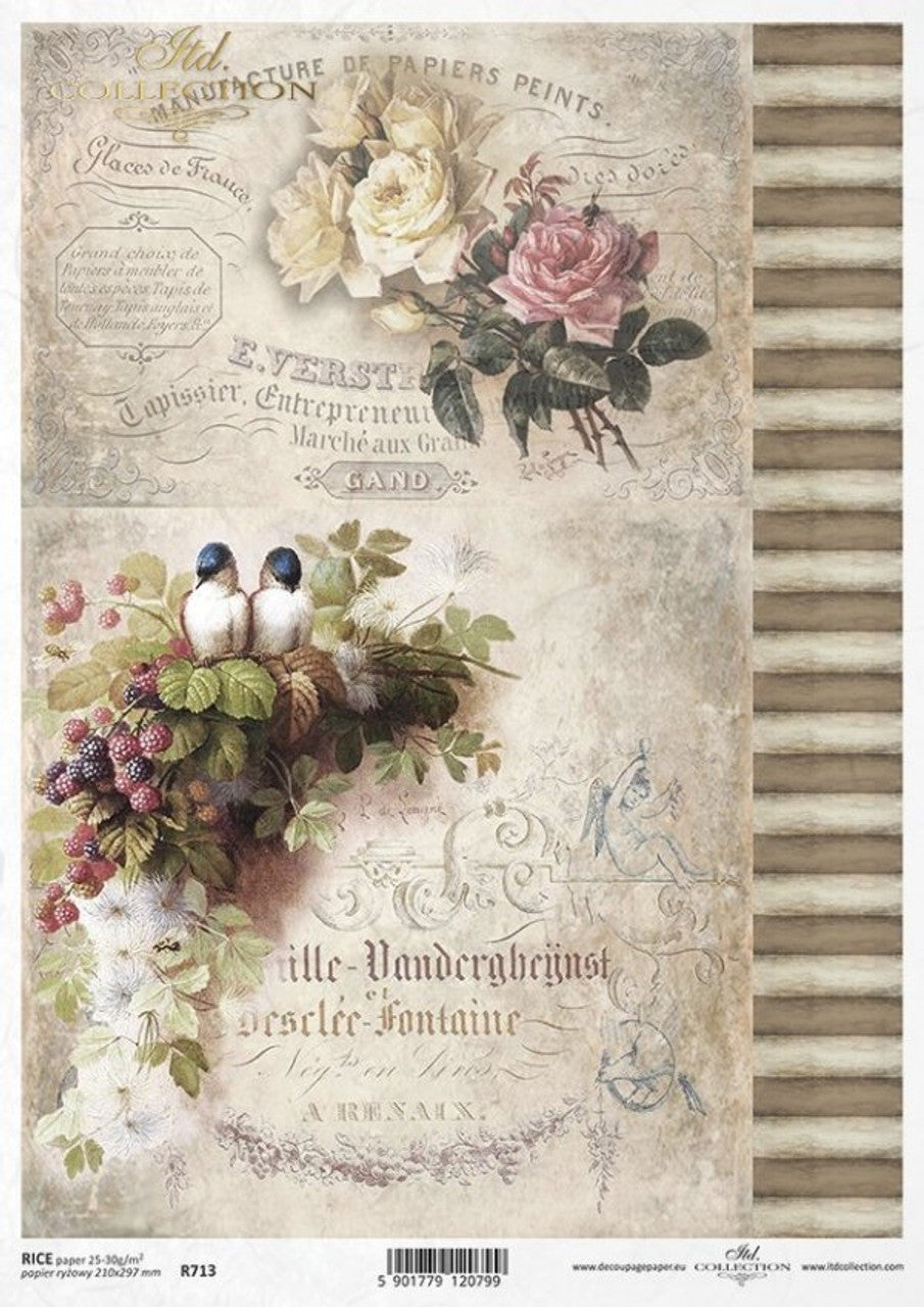 Vintage Birds & Berries (R0713) Rice Paper- ITD Collection