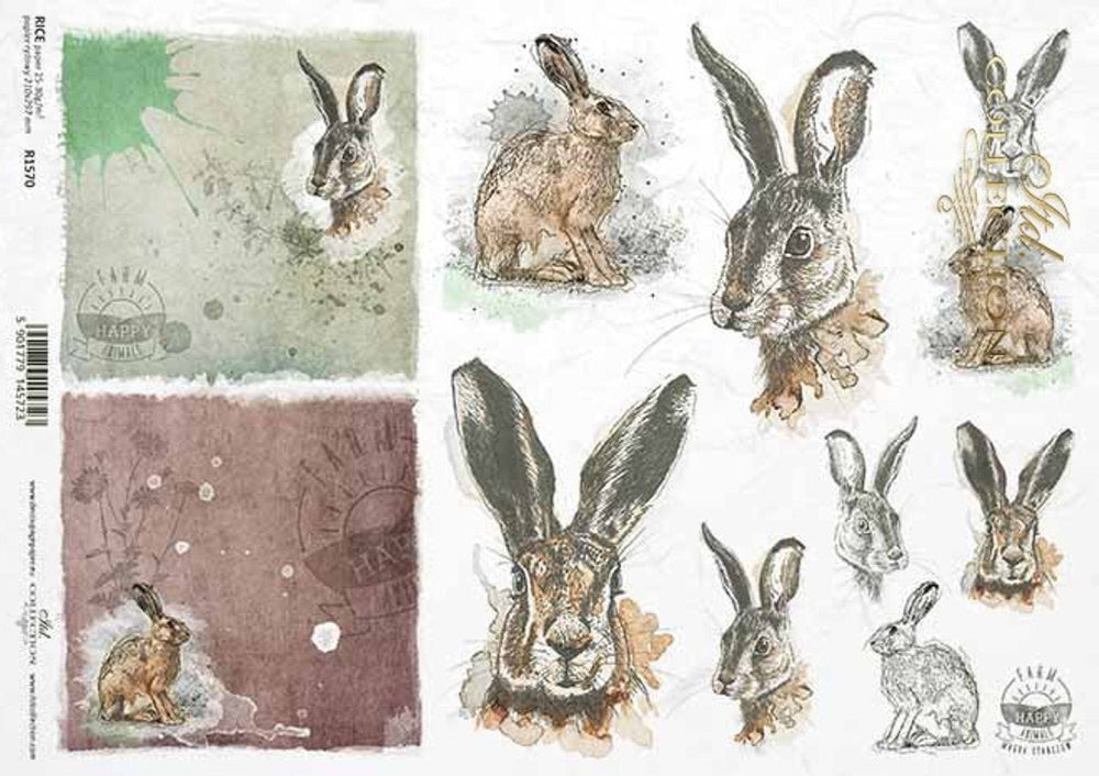 Farm Bunny Portraits (R1570) Rice Paper- ITD Collection