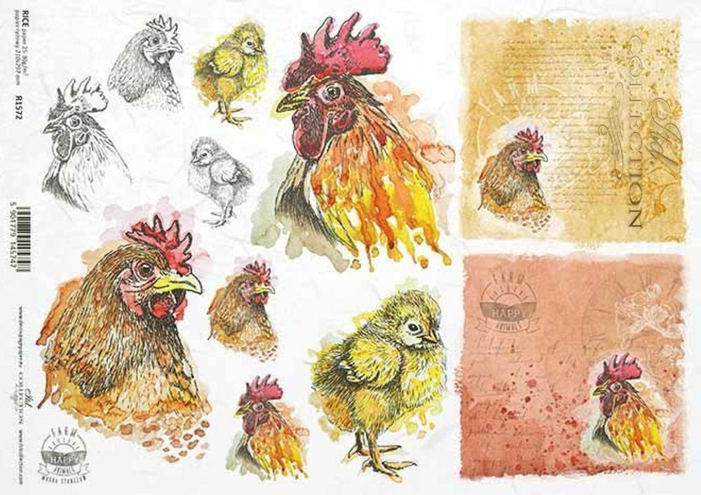 Farm Rooster Portraits (R1572) Rice Paper- ITD Collection