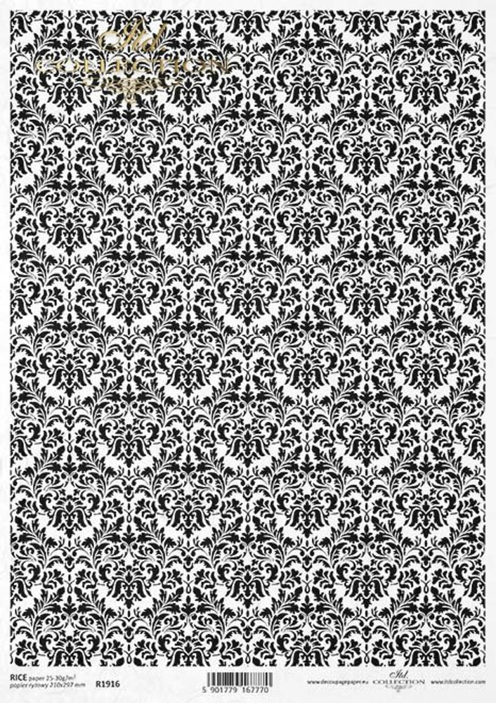 Black & White Damask Pattern Rice Paper (R1916) - ITD Collection