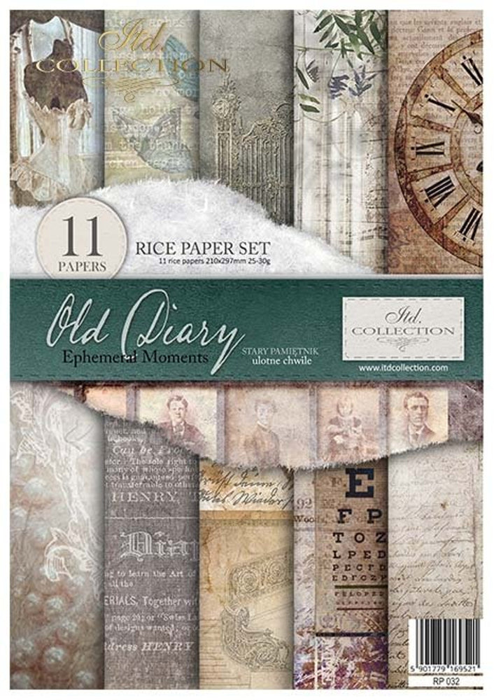 Old Diary Ephemeral Moments Rice Paper Pack (11 Papers) - ITD Collection