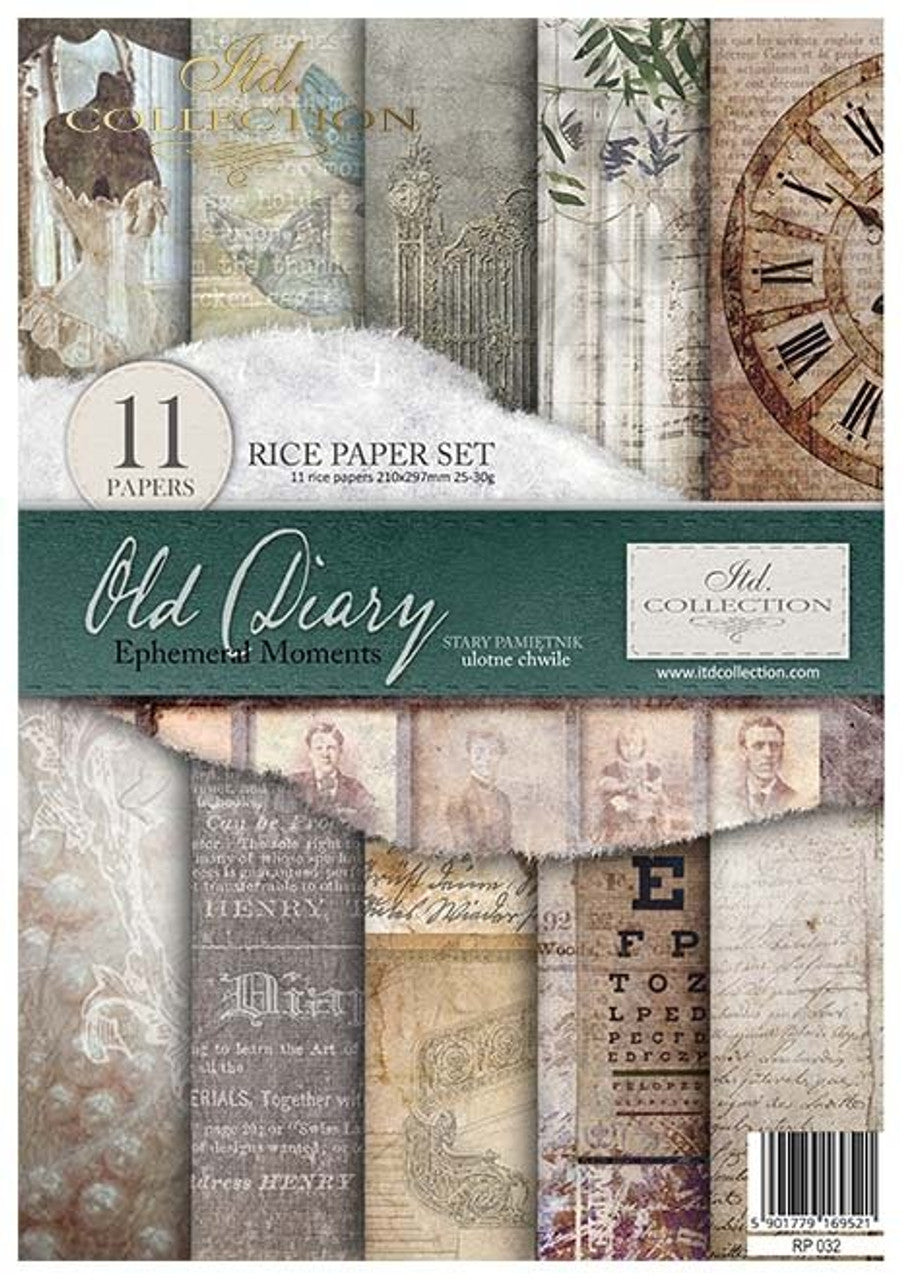 Old Diary Ephemeral Moments Rice Paper Pack (11 Papers) - ITD Collection