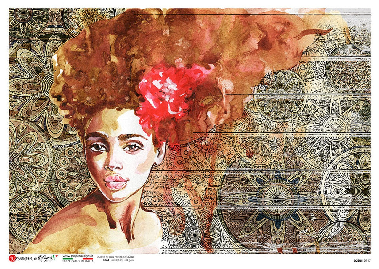 Scenes 0117 (Fire Hair Portrait) Rice Paper - Decoupage Queen