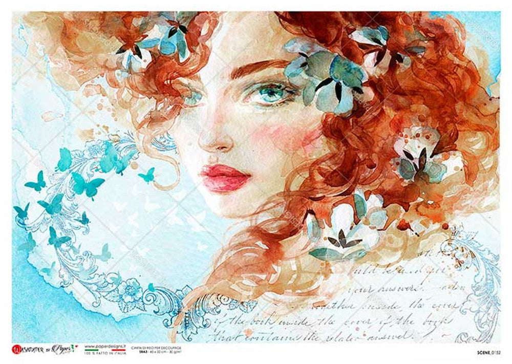 Scene 0152 (Red Hair Portrait) Rice Paper - Paper Designs